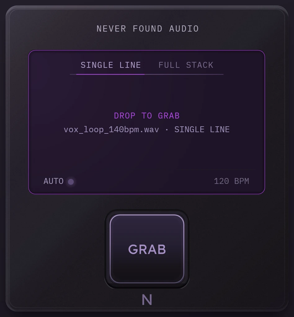 MG-Mini with an audio file dragged over it, showing DROP TO GRAB
